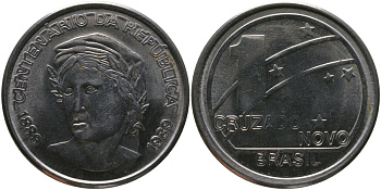Бразилия 1 крузадо 1989 100 лет Республике KM 615 нержавеющая сталь 4565-215