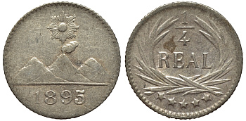 Гватемала 1/4 реала 1895 5 звезд, Испанское правление KM 162 серебро 4549-327