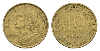 Франция 10 сантимов 1970 KM 929 алюминиевая бронза 4674-564