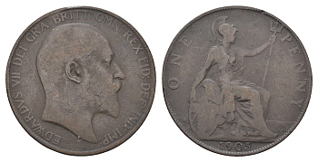 Великобритания 1 пенни 1905 Эдуард VII (1901-1910) KM 794.2, Spink 3990 бронза 4661-511