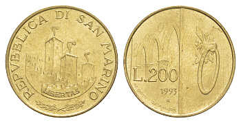 Сан-Марино 200 лир 1993 KM 300 алюминиевая бронза UNC 4648-316