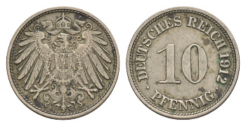 Германия 10 пфеннигов 1912 F, Вильгельм II (1888-1918) KM 12, J. 13 медно-никель 4640-324