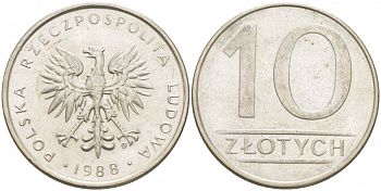 ПОЛЬША 10 ЗЛОТЫХ 1988 MW KM 152.1 медно-никель 4519-1017
