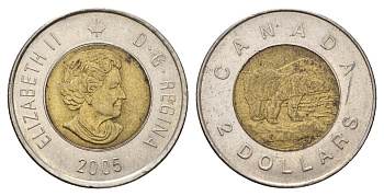 Канада 2 доллара 2005 Елизавета II (1952-2022), полярный медведь KM 496 биметалл 4620-223