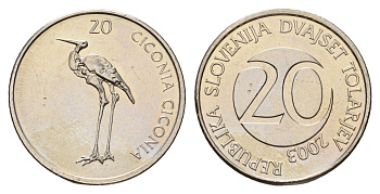 Словения 20 толаров 2003 KM 51 медно-никель UNC 4402-1256