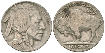 США 5 центов 1935 индеец, бизон KM 134 медно-никель 4614-1169