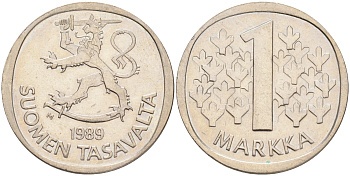 ФИНЛЯНДИЯ 1 МАРКА 1989 M KM 49а медно-никель 4556-811