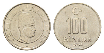 Турция 100000 лир 2004 Кемаль Ататюрк KM 1106 медь цинк никель UNC 4647-656