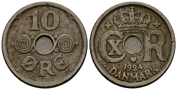 Дания 10 эре 1924 KM 822 медно-никель 4173-719