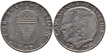 Швеция 1 крона 1978 Карл XVI Густав (1973- ) KM 852 медь плакированная медно-никелем 4397-914