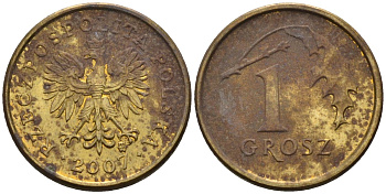 Польша 1 грош 2007 MW KM 276, Parchimowicz 701p латунь 4580-464