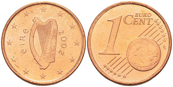 ИРЛАНДИЯ 1 ЕВРОЦЕНТ 2002 KM 32 сталь плакированная медью UNC 214-235
