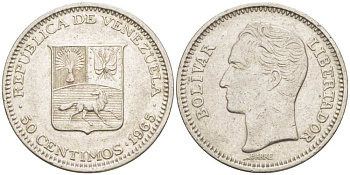 Венесуэла 50 сентимо 1965 Симон Боливар KM 41, Schon 51 никель 4516-248