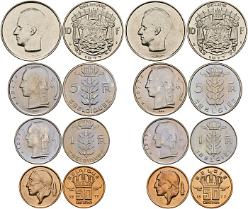 Бельгия официальный набор из 8 монет 1977 Belgie-Belgique, в оригинальной пластиковой коробке KM SS 13   UNC  1-6-1-40