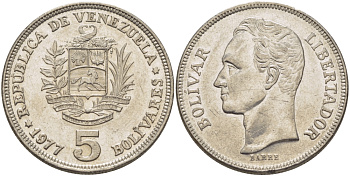 Венесуэла 5 боливаров 1977 Симон Боливар KM 53 никель 82-1034
