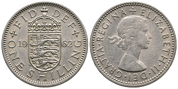 Великобритания 1 шиллинг 1962 Елизавета II (1952-2022), Английский герб KM 904, Spink 4147 медно-никель 86-1043