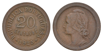 Португалия 20 сентаво 1925 KM 574 бронза 4654-245