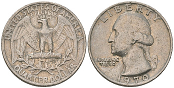 США 25 центов (квотер) 1970 Вашингтон KM 164a медь плакированная медно-никелем 4601-1253