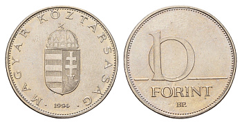 Венгрия 10 форинтов 1994 KM 695 латунь плакированная медно-никелем UNC 4119-132