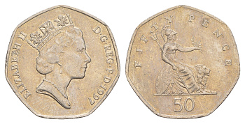 Великобритания 50 пенсов 1997 Елизавета II (1952-2022) KM 940.2, Spink 4351 (H7) медно-никель 4638-756