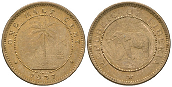 Либерия 1/2 цента 1937 KM 10 латунь aUNC 4594-467