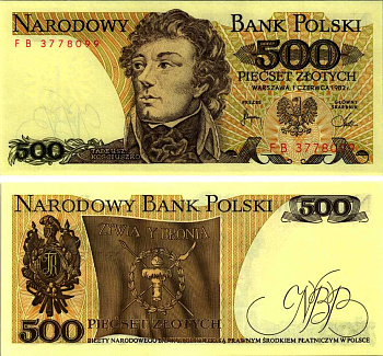 Польша 500 злотых 1982 Тадеуш Костюшко Pick 145 d бумага UNC (пресс) 8607-78-2-2