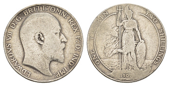 Великобритания 1 флорин = 2 шиллинга 1907 Эдуард VII (1901-1910) KM 801, Spink 3981 серебро 1520-1344