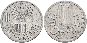Австрия 10 грошей 1964  KM 2878 алюминий    4152-1128