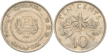 Сингапур 10 центов 1989 KM 51 медно-никель 4364-2515