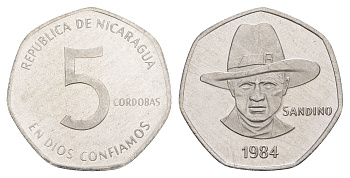 Никарагуа 5 кордоб 1984 KM 44a сталь плакированная никелем BU 4641-423