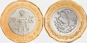 Мексика 20 песо 2023 500 лет со дня основания города Колимы KM NEW биметалл  UNC  M66-06