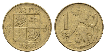 Чехословакия 1 крона 1992 женщина сажает липовое дерево KM 151 алюминиевая бронза 4675-155