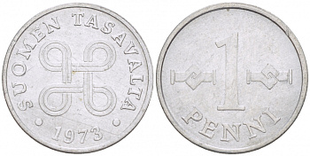 Финляндия 1 пенни 1973 KM 44а алюминий UNC 3718-114
