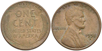 США 1 ЦЕНТ 1958 D, ЛИНКОЛЬН KM А132 медь цинк 218-735