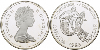 Канада 1 доллар 1983 XII летняя Универсиада в Эдмонтоне KM 138 серебро PROOF 1082-2-42