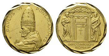 Ватикан медаль в честь объявление Папой Римским Павлом VI Юбилейного года (Anno Santo) 1975 Павел VI, диаметр 27 мм, вес 8,3 гр латунь 4670-1026