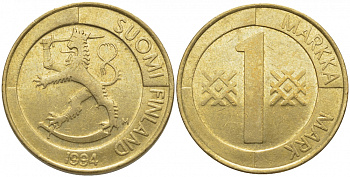 ФИНЛЯНДИЯ 1 МАРКА 1994 M KM 76 алюминиевая бронза 4448-347