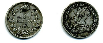 Канада 5 центов 1920 Георг V (1910-1936) KM 22a серебро 46-959