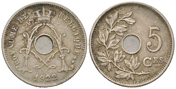 Бельгия 5 сантимов 1922 Belgique, Альберт I (1909-1934) KM 66 медно-никель 4615-662