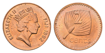 Фиджи 2 цента 1992 KM 50a цинк плакированный медью UNC 4395-1116