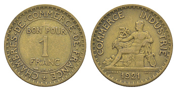 Франция 1 франк 1921 KM 876, Le Franc 218.5 алюминиевая бронза 4641-1015