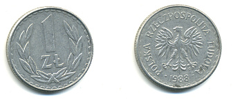 ПОЛЬША 1 ЗЛОТЫЙ 1988 MW KM 49.2 алюминий 176-1012