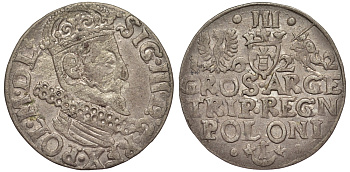 ПОЛЬША 3 ГРОША 1622 ЗИГМУНТ III ВАЗА серебро 441-231