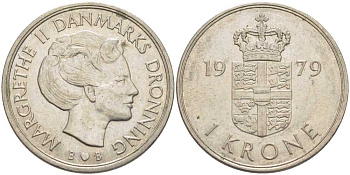 Дания 1 крона 1979 S; B, Маргрете II (1972-) KM 862.1 медно-никель 4388-656