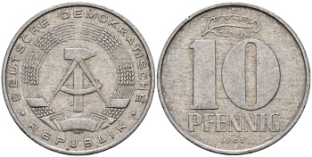 ГДР 10 пфеннигов 1968 A KM 10 алюминий 34-742