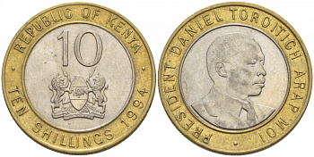 Кения 10 шиллингов 1994 Дэниэл арап Мои KM 27 биметалл 4548-546