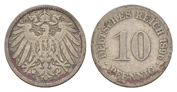 Германия 10 пфеннигов 1896 D, Вильгельм II (1888-1918) KM 12, J. 13 медно-никель 4640-233