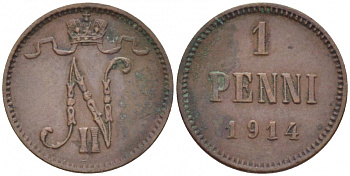 Россия для Финляндии 1 пенни 1914 Николай II (1894-1917) KM 13, Биткин 474 медь 4396-1417