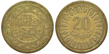 Тунис 20 миллимов 1960 АН1380, республика KM 307 латунь 4163-1012