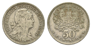Португалия 50 сентаво 1960 голова Свободы вправо KM 577 никель латунь 4659-642